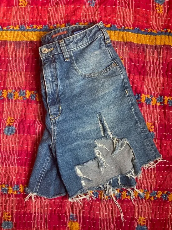 Pilcro Distressed Blue Denim Cutoff Shorts - Picture 7 of 7